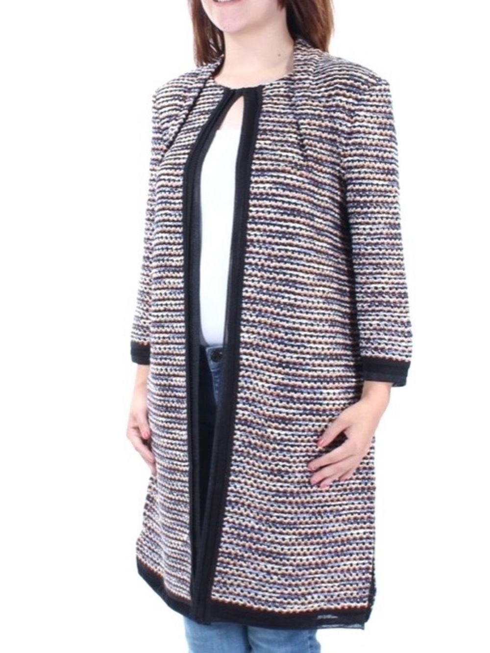 St. John Couture Tweed Long Cardigan knit Sweater Coat Topper
